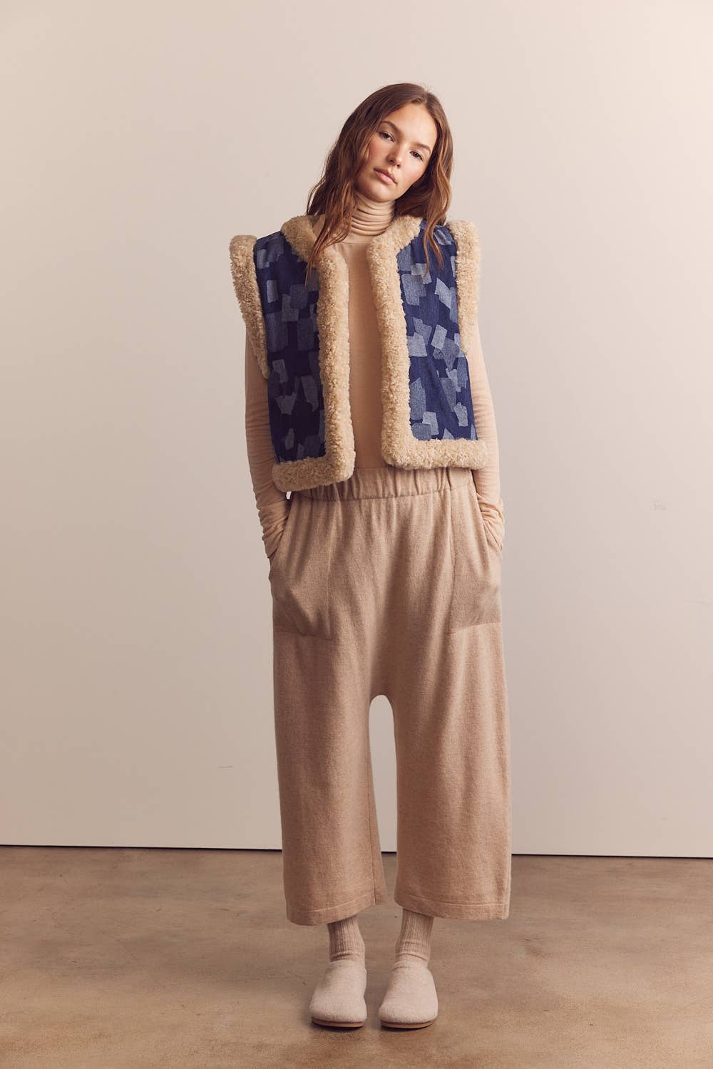 Cashmere wool blended knit baggy pants: Oatmeal / 90% Wool 10% Cashmere / S/M