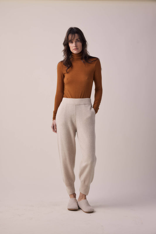 Cashmere wool sweater jogger pants: Oatmeal / 90% Wool 10% Cashmere / XS/S