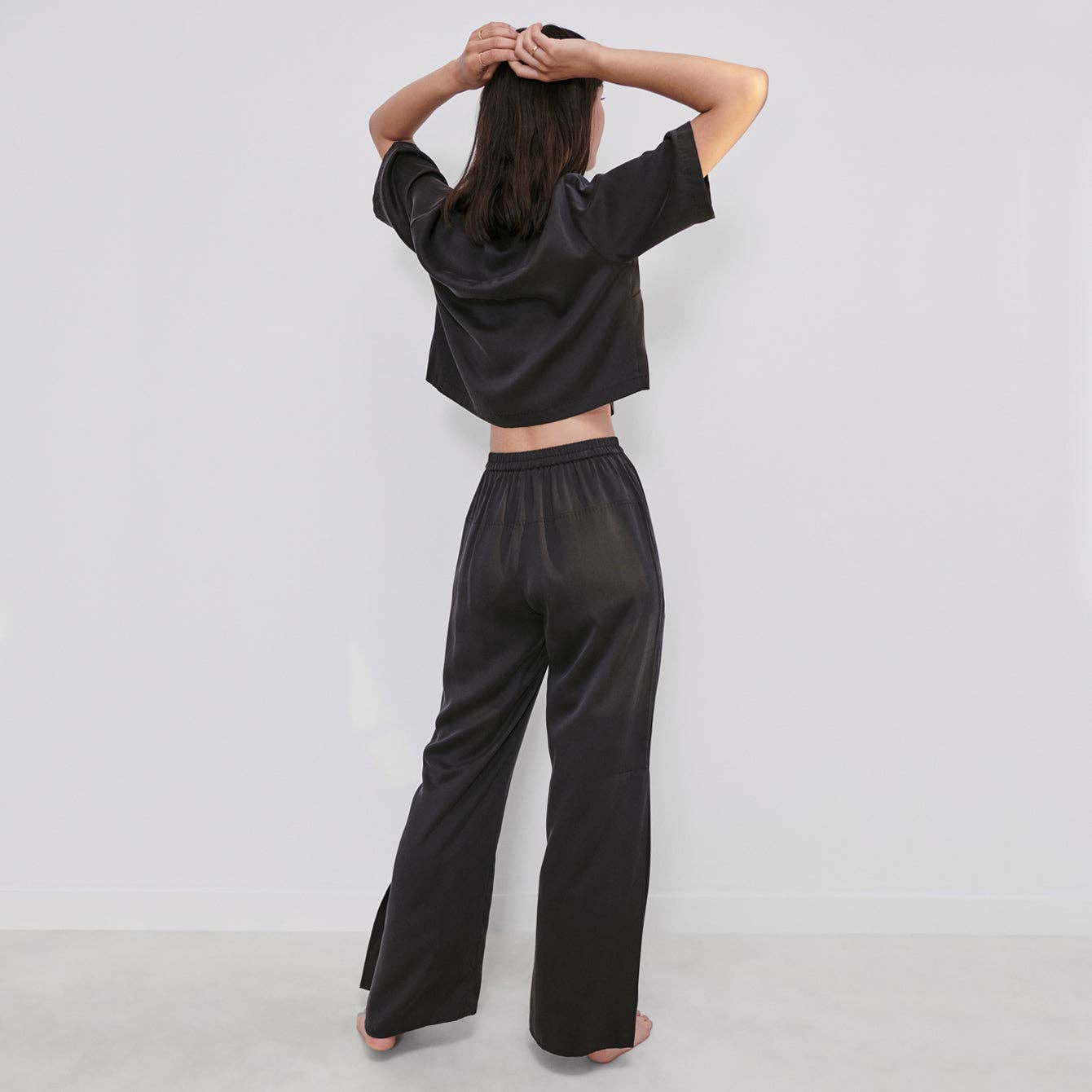 Washable Silk High Rise Pant Set: Immersed Black / S