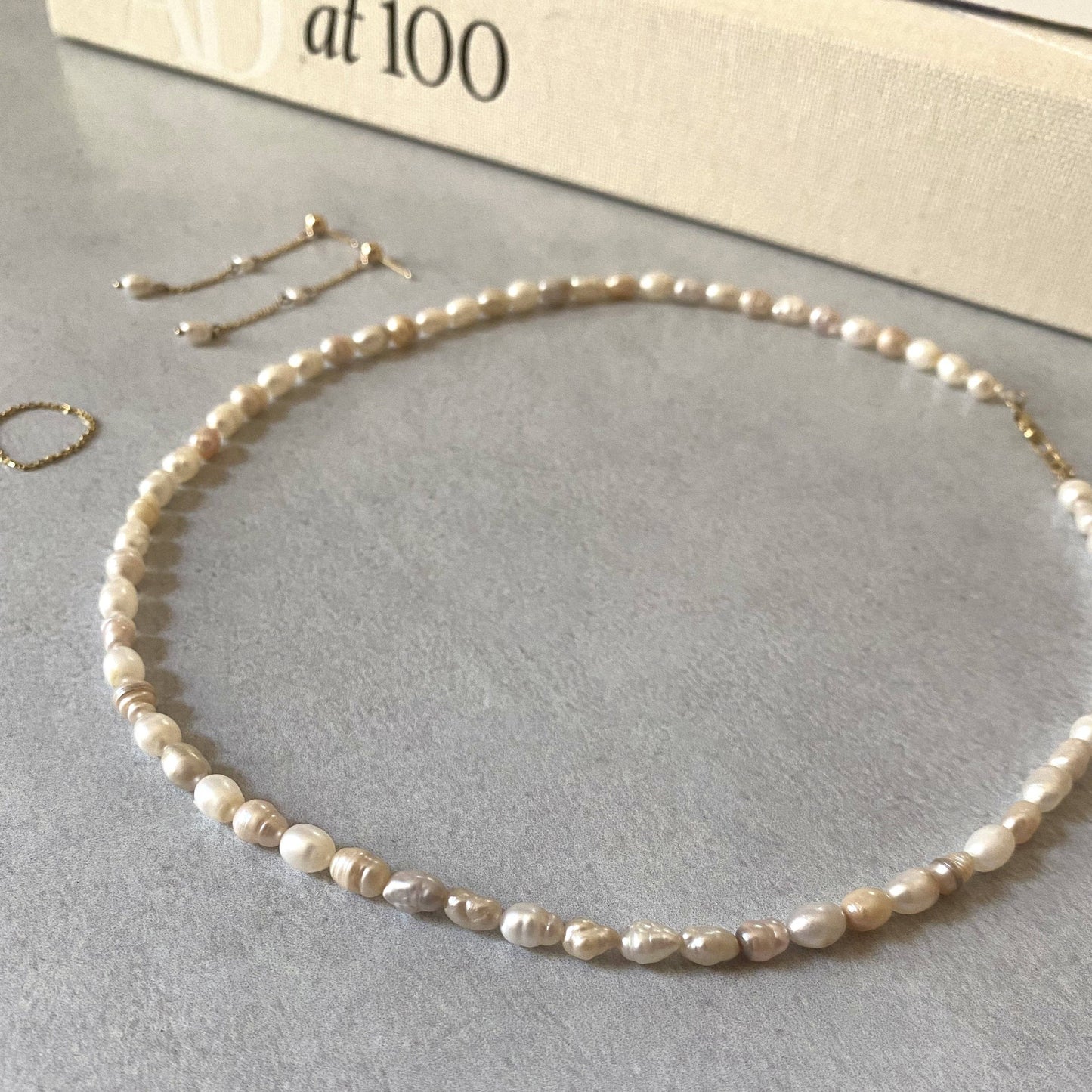 14k Biwa Freshwater Pearl Necklace: Yellow 14k Solid Gold / 16 inches